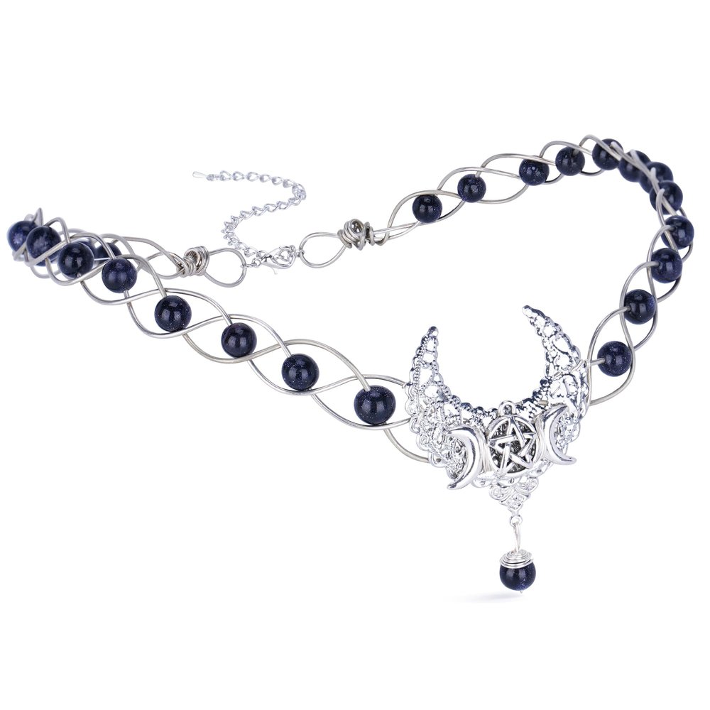 CoTeeZa Silver Moon Viking Crown Medieval Fairy Circlet Renfaire Vintage Headband Celtic Headpiece Braided V-shaped Natural Crystal Tiara Renaissance Costume Accessory for Wedding Rave Party