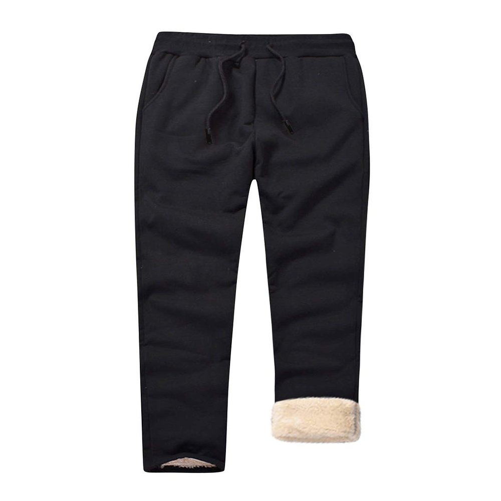 Snoly Men's Winter Warm Sherp-Lined Sweatpants Running Active Thermal Fleece Pants (as1, Alpha, xx_s, Regular, Regular, 2#Black)
