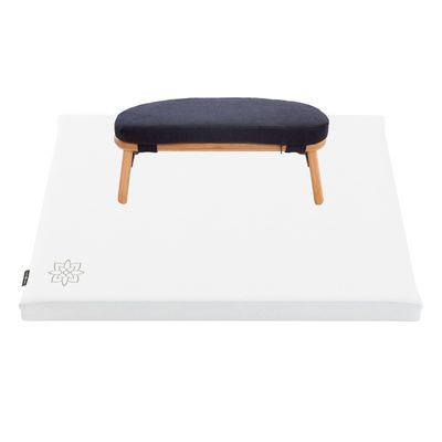 Mindful Modern Bamboo Bench and Zabuton Meditation Mat Bundle - Small Kneeling Meditation Bench with Locking Magnetic Hinges - Wooden Kneeling Ergonomic Bamboo Seiza and Mat for Meditation