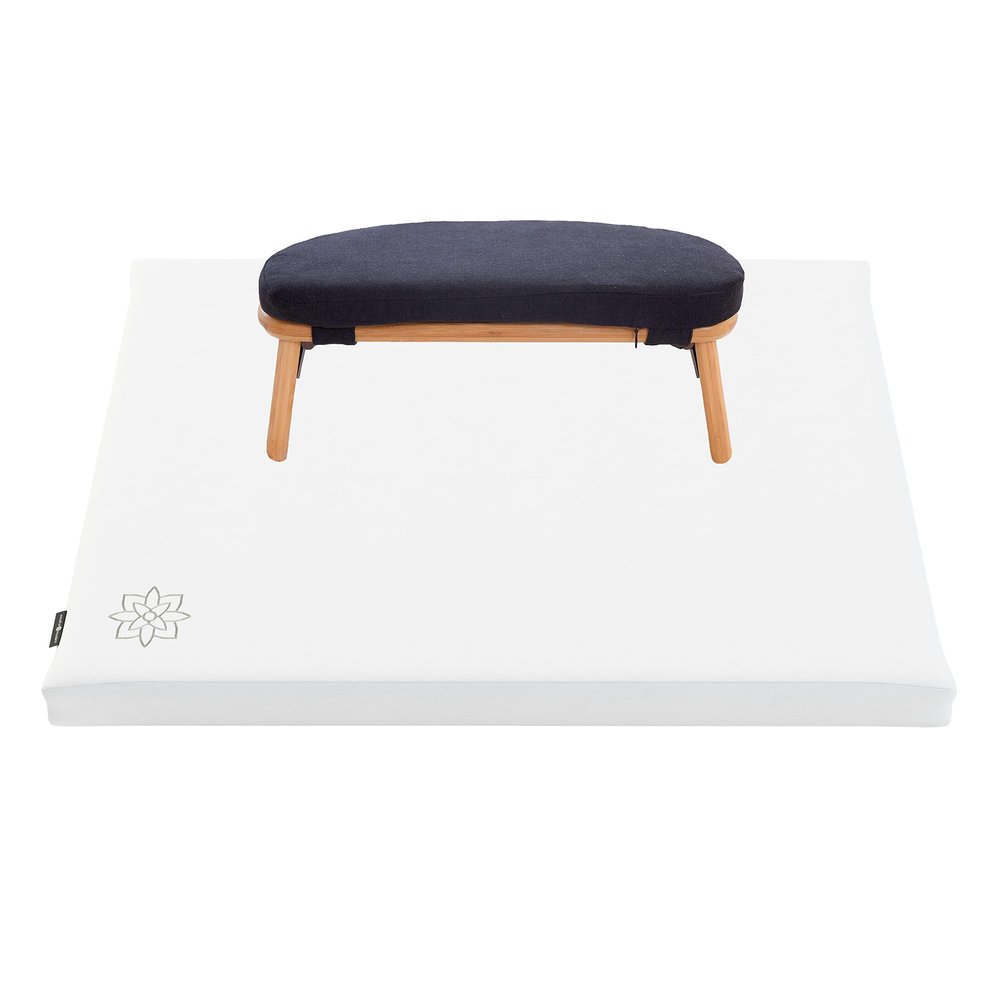 Mindful Modern Bamboo Bench and Zabuton Meditation Mat Bundle - Small Kneeling Meditation Bench with Locking Magnetic Hinges - Wooden Kneeling Ergonomic Bamboo Seiza and Mat for Meditation
