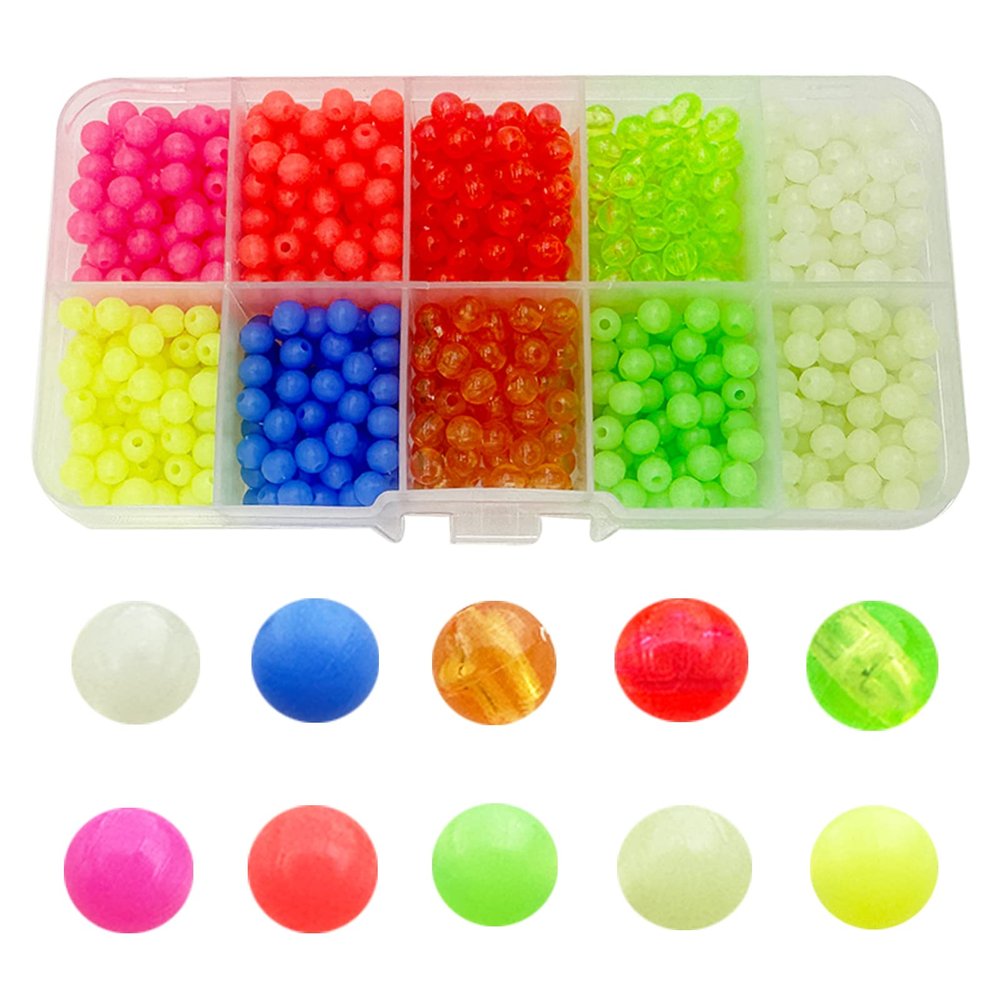 1000PCS 5mm Luminous Plastic Fishing Line Beads - Mix 10 Colors, Round Rig Beads (5mm, 1000pcs)