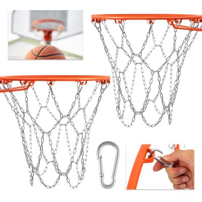 Outus 2 Pcs Basketball Net 12 Links Basketball Hoop Net Heavy Duty Galvanized Steel Braided Chain Net for Basketball Hoop Rust Proof Basketball Chain Net for Indoor Outdoor Climate, Quick Installation