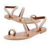 Flat Sandals for Women Dressy Summer,Sandals for Women Thong,Boho Bling Rhinestone Pearl Sandals Flip Flop Shoes view 1