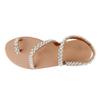 Flat Sandals for Women Dressy Summer,Sandals for Women Thong,Boho Bling Rhinestone Pearl Sandals Flip Flop Shoes view 4