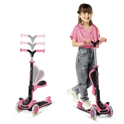 3 Wheel Scooter for Kids with Foldable Seat, Adjustable Handlebar Height, Lean-to-Steer Ride On Toy for Kids Ages 2+, Light-Up LED Wheels, Wide Anti Slip Deck, Indoor & Outdoor Use, Watermelon