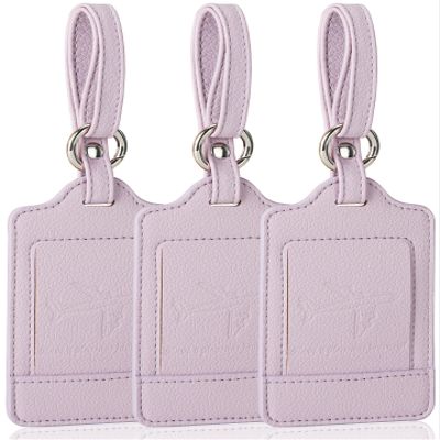 3 Pack Luggage Tags - Quick Install, Privacy Protection, Airplane Travel Essentials for Suitcases, Durable Leather - Lichee Lilac