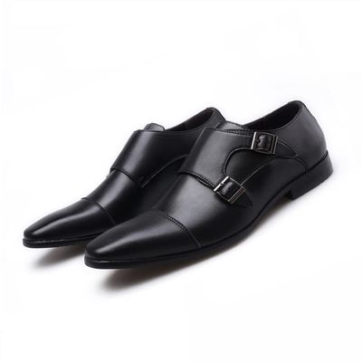 Dress Oxford Shoes for Men Slip On Double Monk Strap Cap Toe PU Leather Rubber Sole Block Heel Slip Resistant Outdoor Suitable for Many Occasions (Color : Black, Size : 10)