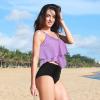 Adisputent Womens High Waisted Bathing Suits Flounce Halter Tank Top Bikini Bottoms Tummy Control Modest Swimwear Two Piece Swimsuits Tankini Purple Black XL view 4