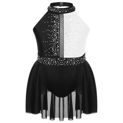 TSSOE Kids Girls Sleeveless Halter Shiny Sequins Lyrical Dance Dress Ballet Leatard Figure Skating Dress Black 16 Years