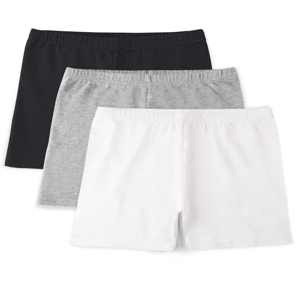 BOOPH Girls Bike Shorts Cartwheel Dance Shorts for Kids Under Dress 12-14 Years Black White Gray 3 Pack