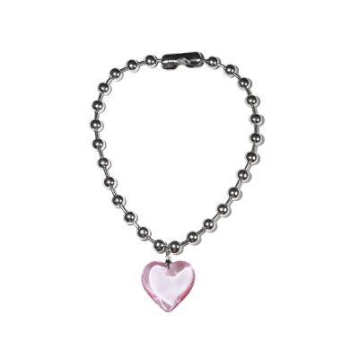 Caiyao Y2K Colorful Big Heart Shape Pendant Necklace Simple Chunky Transparent Glass Puffy Love Heart Beaded Clavicle Chain Necklace Aesthetic Hip Hop Jewelry for Women-C pink