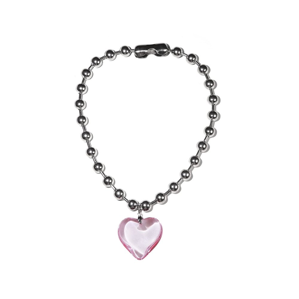 Caiyao Y2K Colorful Big Heart Shape Pendant Necklace Simple Chunky Transparent Glass Puffy Love Heart Beaded Clavicle Chain Necklace Aesthetic Hip Hop Jewelry for Women-C pink