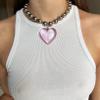 Caiyao Y2K Colorful Big Heart Shape Pendant Necklace Simple Chunky Transparent Glass Puffy Love Heart Beaded Clavicle Chain Necklace Aesthetic Hip Hop Jewelry for Women-C pink view 2