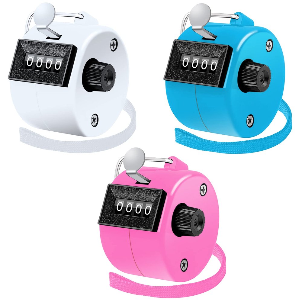 BeautyChen 3pcs Clicker Counters 4-Digit Number Count with Wrist Rope Mechanical Palm Hand Tally Counter Pitch Counter for Sport Row, Coaching, Knitting, Lap, Fishing, Golf, Sports Events Office