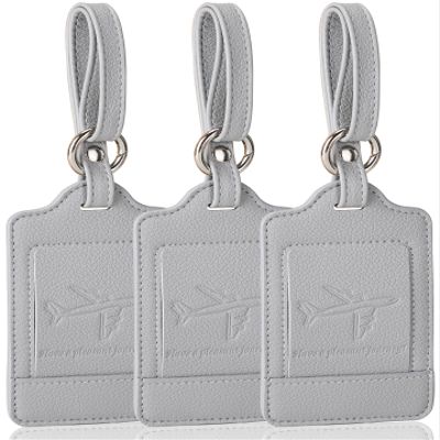 3 Pack Luggage Tags - Quick Install, Privacy Protection, Airplane Travel Essentials for Suitcases, Durable Leather - Lichee Grey