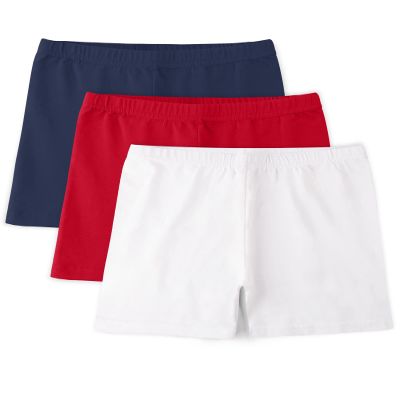 BOOPH Girls Bike Shorts Cartwheel Dance Shorts for Kids Under Dress 5-6 Years Navy Red White 3 Pack