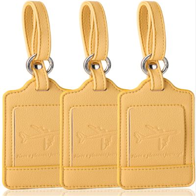 3 Pack Luggage Tags - Quick Install, Privacy Protection, Airplane Travel Essentials for Suitcases, Durable Leather - Lichee Yellow