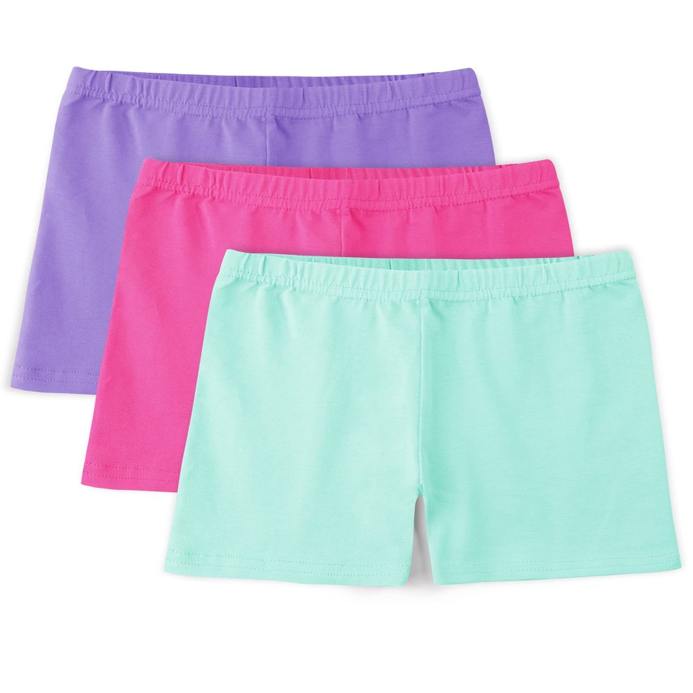 BOOPH Girls Bike Shorts Cartwheel Dance Shorts for Kids Under Dress 10-12 Years Purple Rose Green 3 Pack