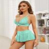 PITINAN Sexy Lingerie for Women Naughty 3 Piece Lace Bralette, Mini Skirt with G-String Teddy Lingerie with Skirt Green M view 3