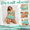 PITINAN Sexy Lingerie for Women Naughty 3 Piece Lace Bralette, Mini Skirt with G-String Teddy Lingerie with Skirt Green M view 4