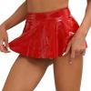 Alvivi Womens Shiny Metallic Flared Skirt Clubwear High Waist PVC Leather Zipper Ruffled Mini Skirt Red Large view 2