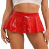 Alvivi Womens Shiny Metallic Flared Skirt Clubwear High Waist PVC Leather Zipper Ruffled Mini Skirt Red Large view 4