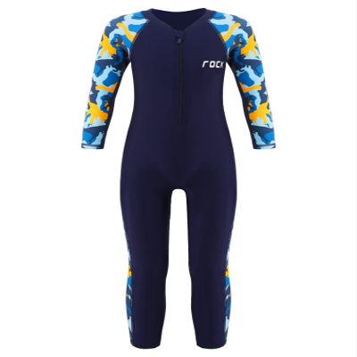 YEAHDOR Unisex Boys Girls Long Sleeve Zip Up Full Length One Piece Swimsuit UPF 50+ Rashguard Shirts Navy Blue 7-8 Years