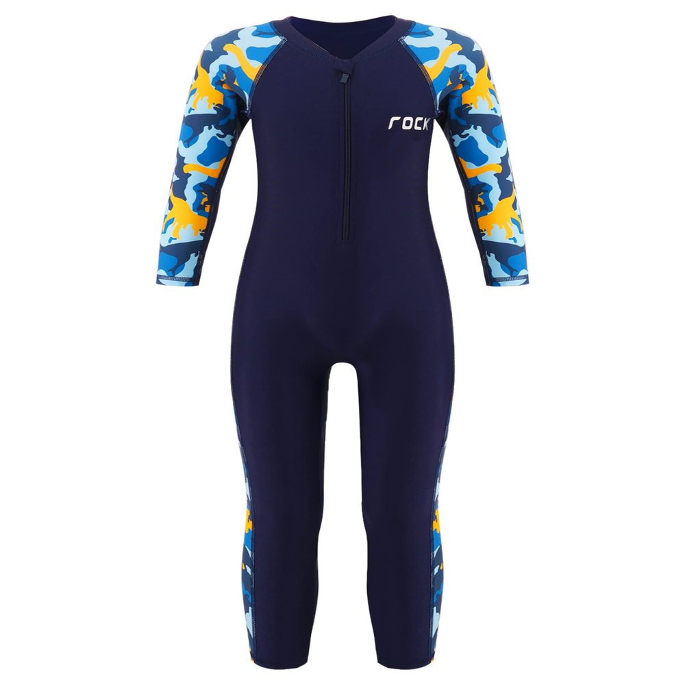 YEAHDOR Unisex Boys Girls Long Sleeve Zip Up Full Length One Piece Swimsuit UPF 50+ Rashguard Shirts Navy Blue 7-8 Years