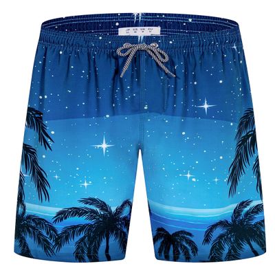 ELETOP Men's Swim Trunks Quick Dry Bathing Suit Swimming Board Shorts Mesh Lining Beach Swimwear Starry Sky Blue L