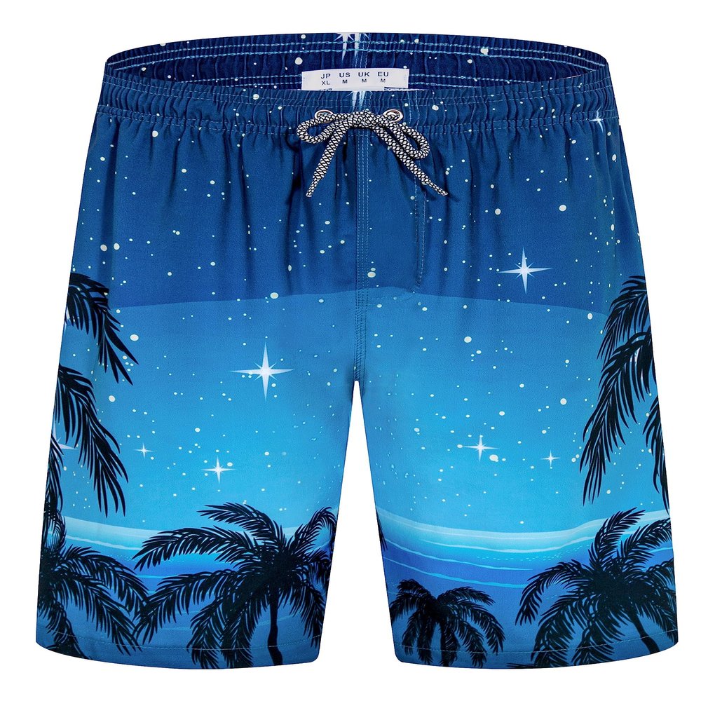 ELETOP Men's Swim Trunks Quick Dry Bathing Suit Swimming Board Shorts Mesh Lining Beach Swimwear Starry Sky Blue L