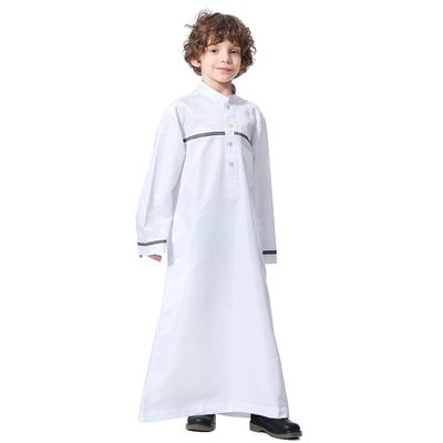Muslim Boys Thobe - Long Sleeve Kaftan Islamic Robes Long Top Dress Abayas for Kids Ramadan Eid Clothes Jubba Dishdasha White 7-8 Years