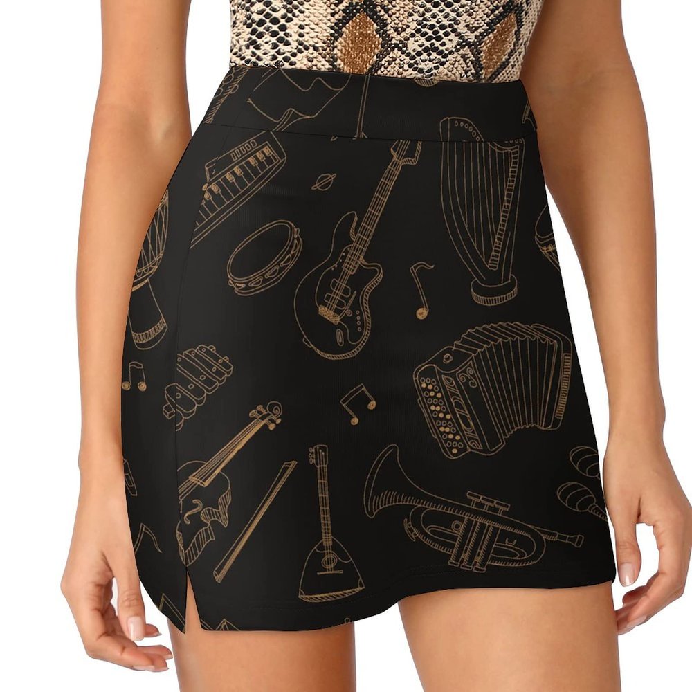 DENFY Musical Instruments Women's Tennis Skirts Inner Shorts Elastic Sports Golf Skorts with Pockets