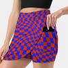 DENFY Psychedelic Red and Blue Chessboard Women's Tennis Skirts Inner Shorts Elastic Sports Golf Skorts with Pockets view 2