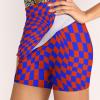 DENFY Psychedelic Red and Blue Chessboard Women's Tennis Skirts Inner Shorts Elastic Sports Golf Skorts with Pockets view 3