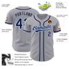 Custom Grey Royal Blue Baseball Jersey Button Down Personalized Stripe Baseball Shirts Short Sleeve Design Your Own Hip Hop Softball Shirts Stitched Team Name Number for Unisex Youth Kids Boys view 2