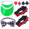 Yewong Casino Dealer Costume Set Green Visors Hat Bowtie Armband Playing Card Patch for Las Vegas Birthday Game Night Party (Set A) view 1