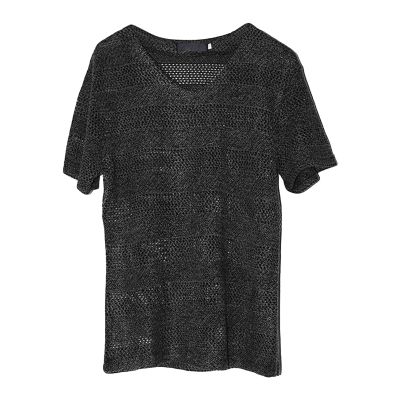 JEsilunmaMY Men's Hollow Mesh Beach T-Shirt Short Sleeve V Neck See Through Hipster Tee Solid Color Breathable Loose T-Shirts (US Size M Asia L,Black)