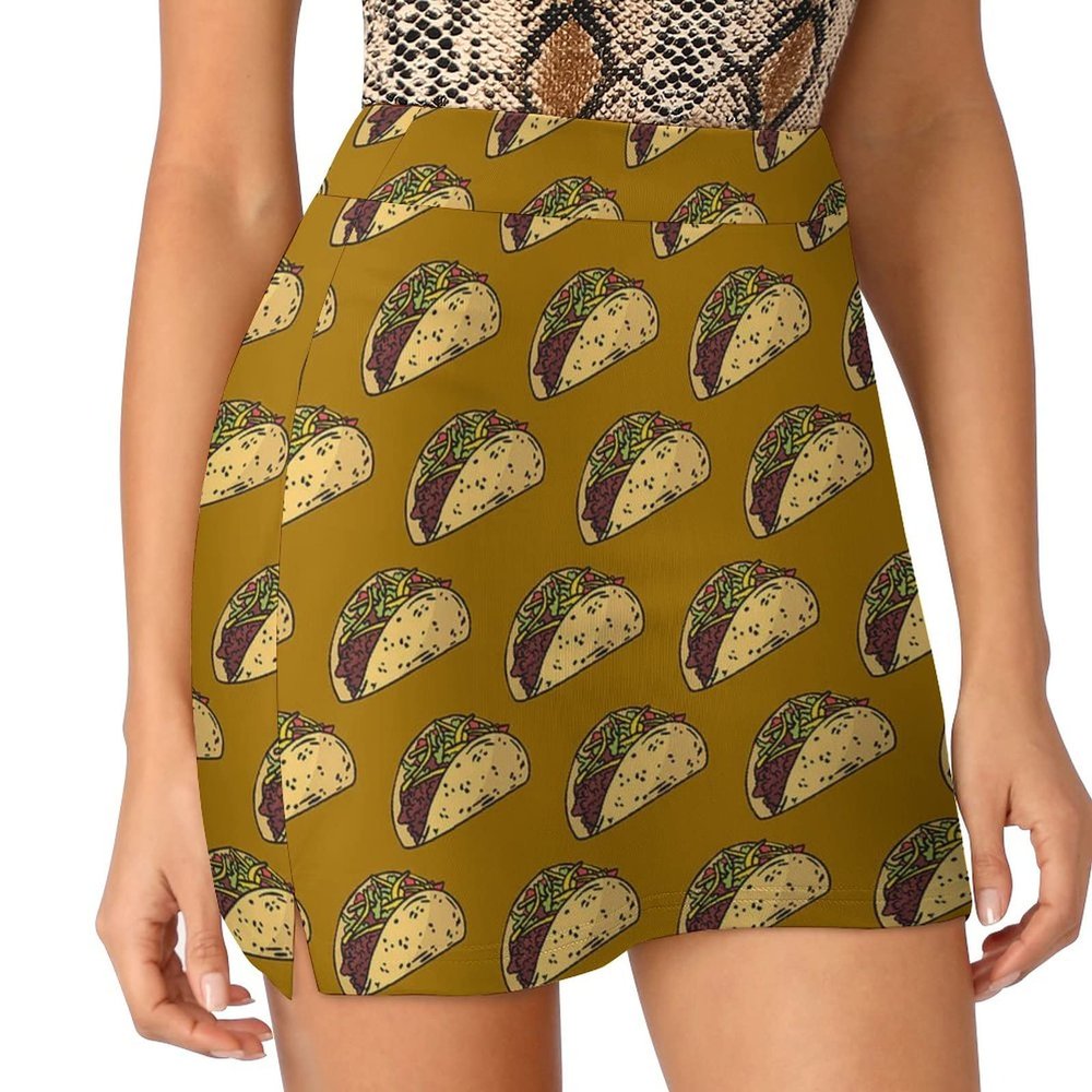 DENFY Mexican Tacos Food Women's Tennis Skirts Inner Shorts Elastic Sports Golf Skorts with Pockets