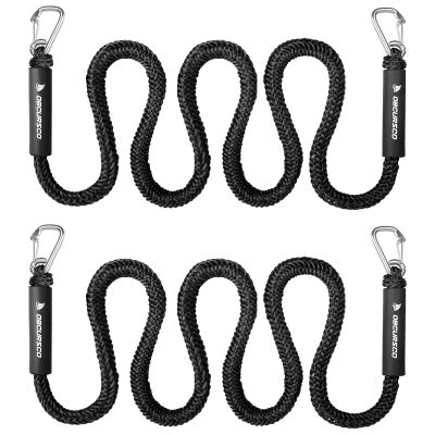 Obcursco Bungee Dock Line, Jet Ski Dock Line with Double 316 Stainless Steel Clips, Boat Snubber Docking Rope for PWC, Boat Accessories for Yamaha Waverunner, Seadoo, Kayak, 2 Pack 6-9ft Black