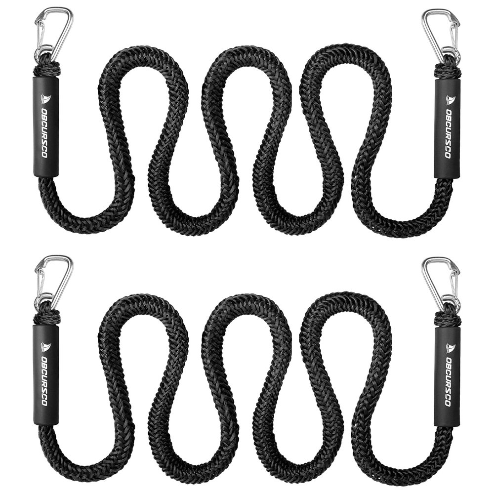 Obcursco Bungee Dock Line, Jet Ski Dock Line with Double 316 Stainless Steel Clips, Boat Snubber Docking Rope for PWC, Boat Accessories for Yamaha Waverunner, Seadoo, Kayak, 2 Pack 6-9ft Black