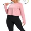 Bestisun Womens Athletic Long Sleeve Shirts Backless Workout Yoga Crop Tops Sports Dance Clothes Pink XL view 3