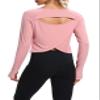 Bestisun Womens Athletic Long Sleeve Shirts Backless Workout Yoga Crop Tops Sports Dance Clothes Pink XL view 4