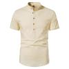 JEsilunmaMY Men's Stand Collar Henley T-Shirts Short Sleeve Cotton Linen Hippie Shirt Slim Fit Casual Summer Beach Shirt (US Size L Asia XL,Khaki) view 1
