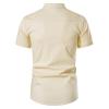 JEsilunmaMY Men's Stand Collar Henley T-Shirts Short Sleeve Cotton Linen Hippie Shirt Slim Fit Casual Summer Beach Shirt (US Size L Asia XL,Khaki) view 3