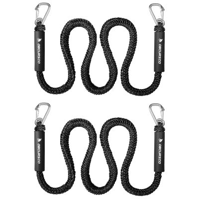 Obcursco Bungee Dock Line, Jet Ski Dock Line with Double 316 Stainless Steel Clips, Boat Snubber Docking Rope for PWC, Boat Accessories for Yamaha Waverunner, Seadoo, Kayak, 2 Pack 4-5.5ft Black