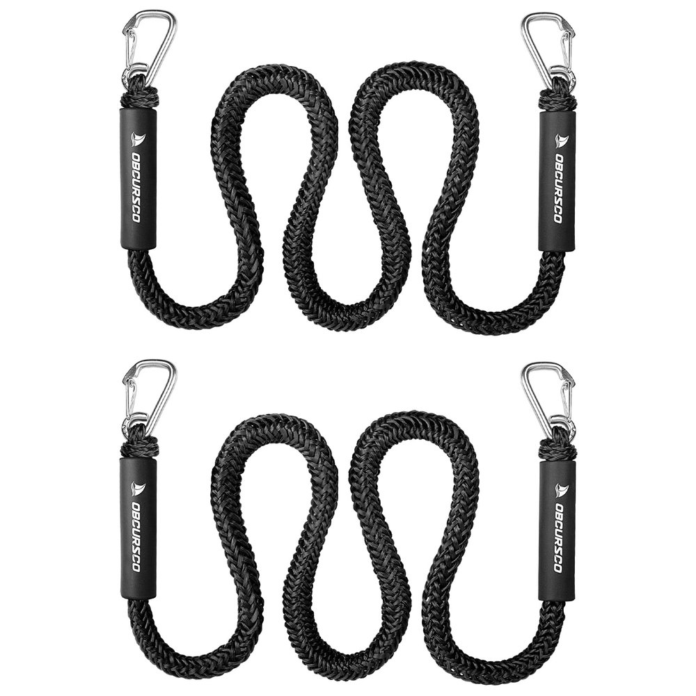 Obcursco Bungee Dock Line, Jet Ski Dock Line with Double 316 Stainless Steel Clips, Boat Snubber Docking Rope for PWC, Boat Accessories for Yamaha Waverunner, Seadoo, Kayak, 2 Pack 4-5.5ft Black