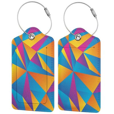 2PC Colorful Abstract Luggage Tags for Suitcases, Art Blue, Orange, Purple Geometric Pattern Suitcase Tags with Privacy Name Labels ID Cards for Travel Bag Backpack for Women Men Boys Girls