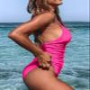 CUPSHE Women's One Piece Swimsuit Tummy Control V Neck Bathing Suits L Deep Pink view 3