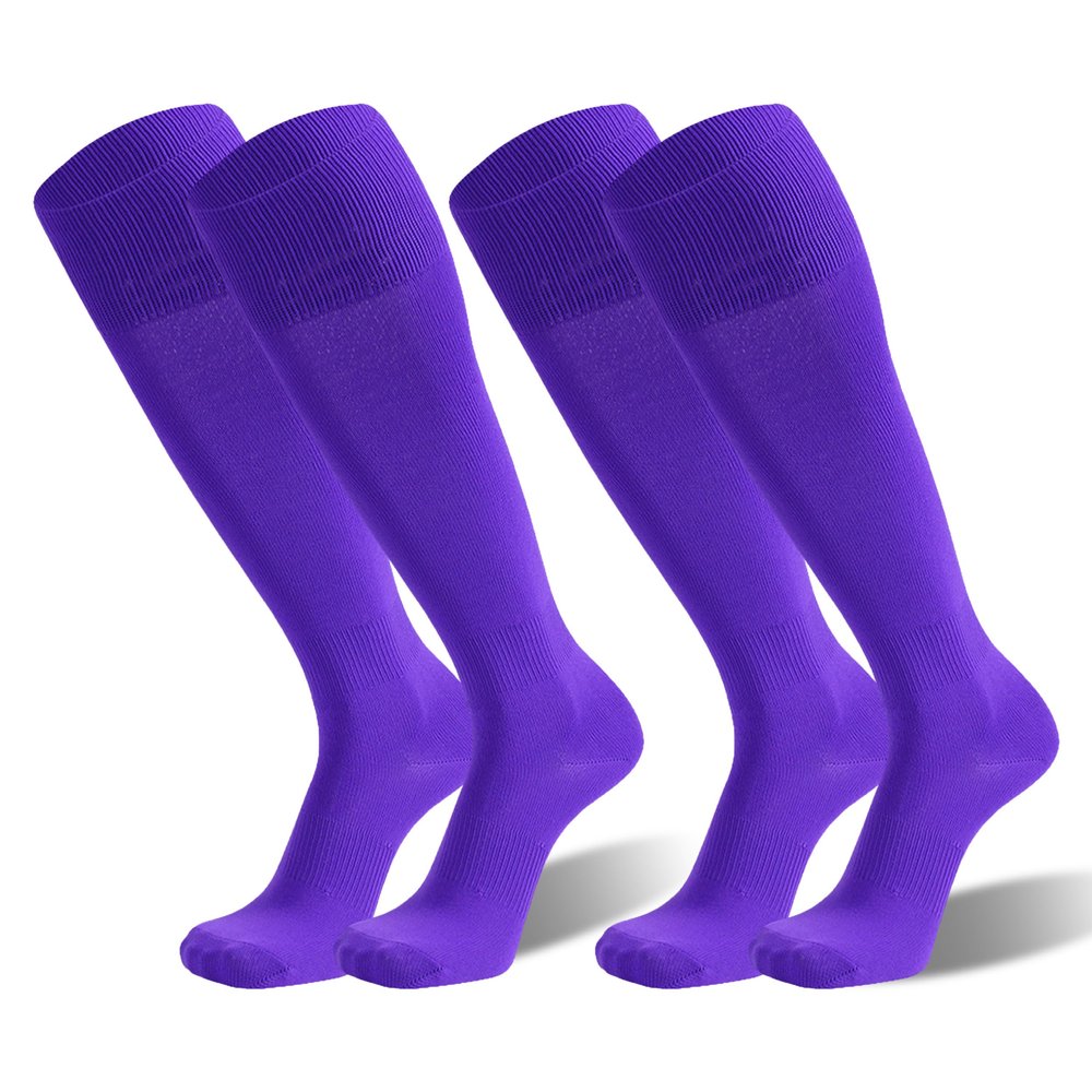 HAPYCEO Knee High Soccer Baseball Socks Breathable 2 Pairs Purple X-Large