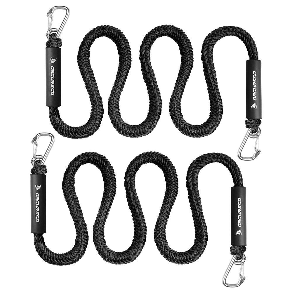 Obcursco Bungee Dock Line, Jet Ski Dock Line with Double 316 Stainless Steel Clips, Boat Snubber Docking Rope for PWC, Boat Accessories for Yamaha Waverunner, Seadoo, Kayak, 2 Pack 5-7ft Black